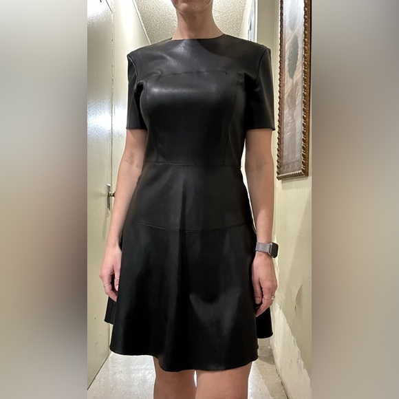 Zara Dresses & Skirts - ZARA Black Faux Leather Midi Dress- Size L
